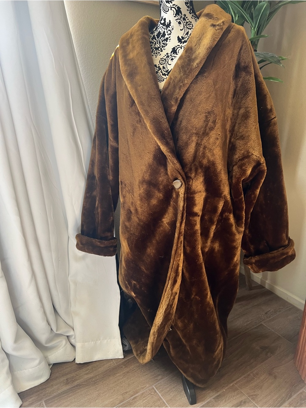 Cozy Faux-Fur Hooded Pea Coat - Brown